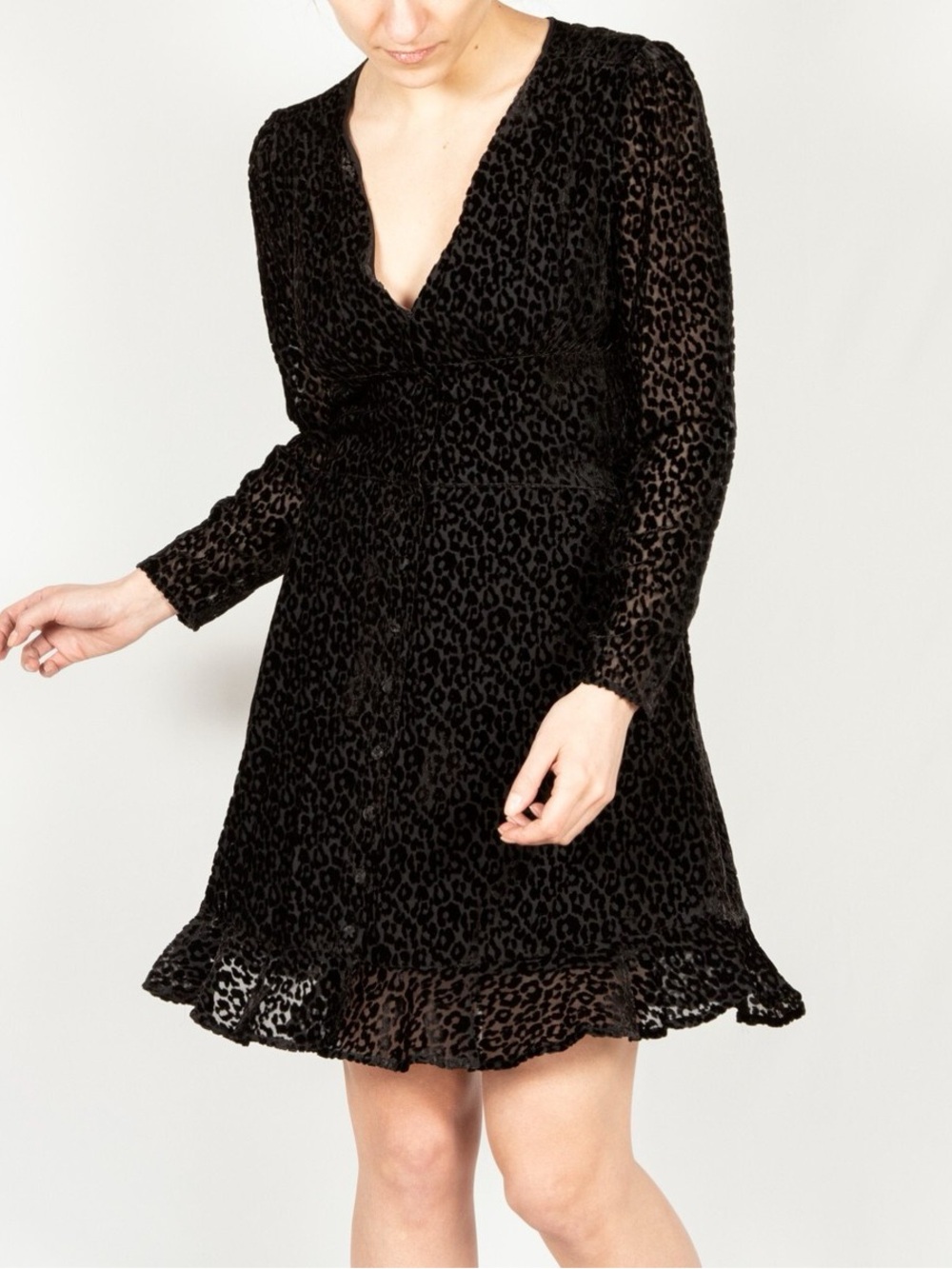 The Kooples Black Velvet Leopard Print Dress
